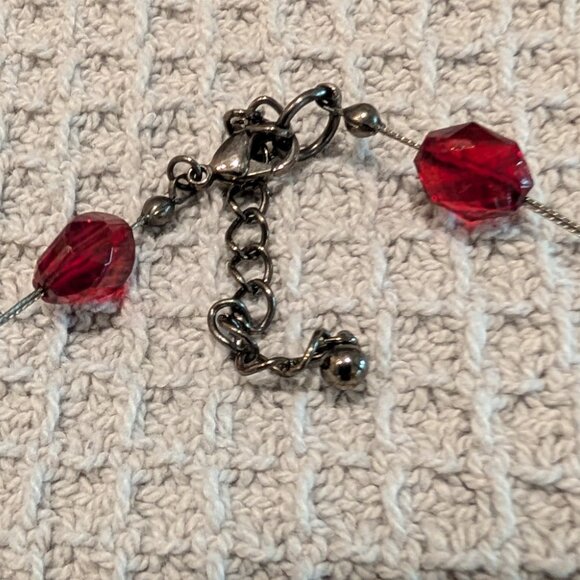 Faux Red Gemstone Garnet Pendant Necklace 16" Long, Wire - Picture 3 of 6